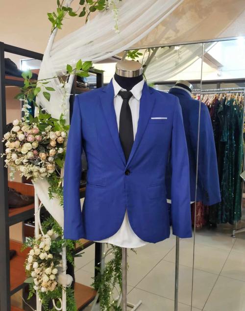 Royal Blue White Line Pocket E Tuxedo Suit