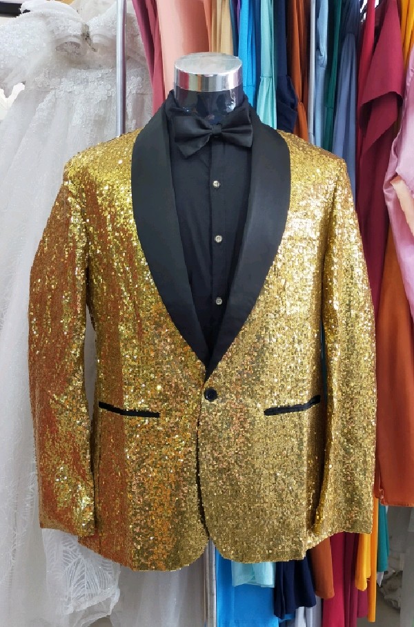 Plus Size Gold Fully Sequined Glittery Tuxedo Suit