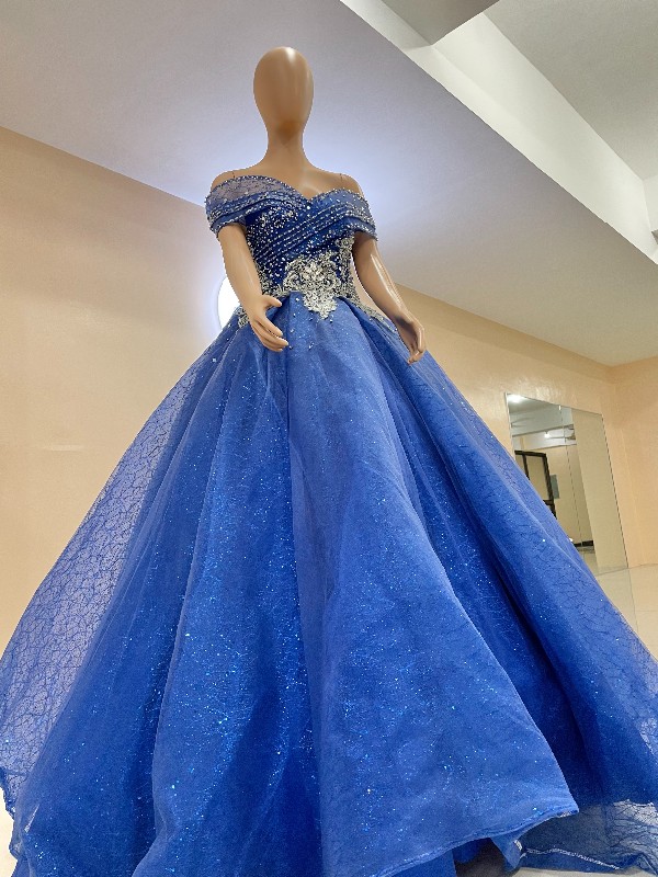 Royal Blue Offshoulder Glittery Luxury Ball Gown