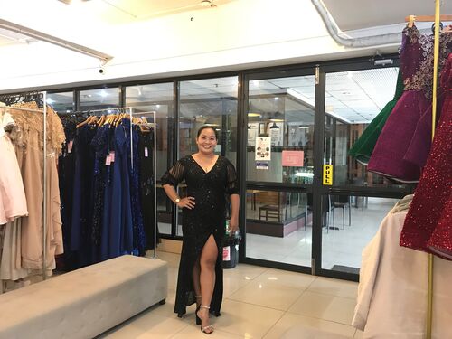 Plus Size Black 3/4 Full Sequins Glittery Front Slit Long Gown
