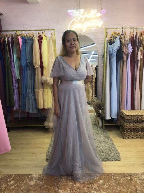 Plus Size  Gray Chiffon Bridesmaid Gown