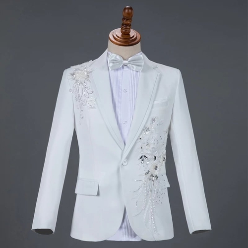 White Flower Design Glittery Gala Coat Suit