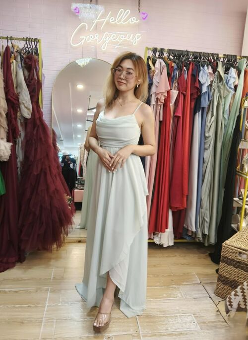 Sage Green Elegant Chiffon Bridesmaid Gown