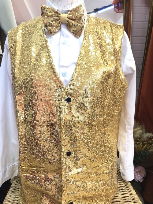 Gold Sequined Vest with Bowtie