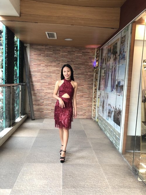Burgundy Halter Tassel Sequins Glittery Cocktail Dress