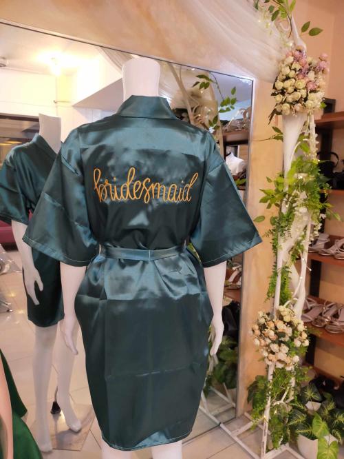 Dark Emerald Green Satin Robe- Bridesmaids