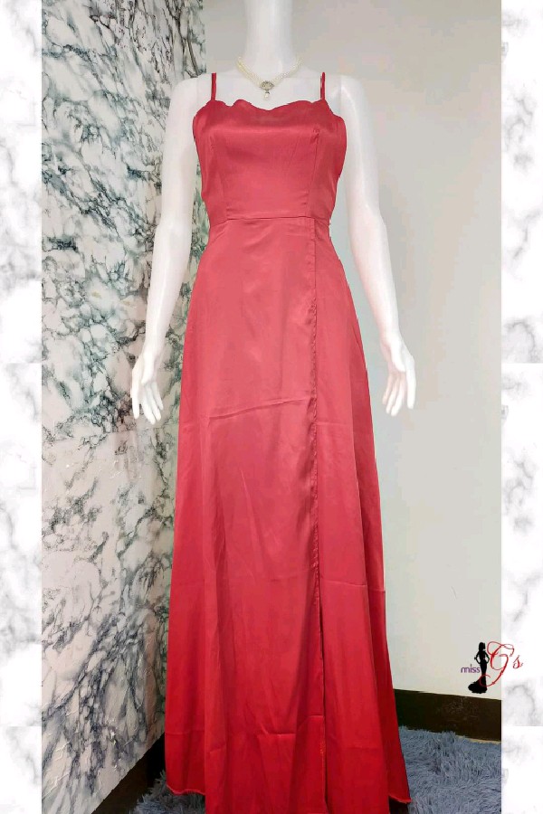 Red Satin Flowy Sexy Back Gown