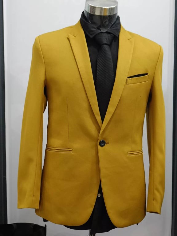One Button Mustard With Black Line Pocket Tuxedo / Suit Set