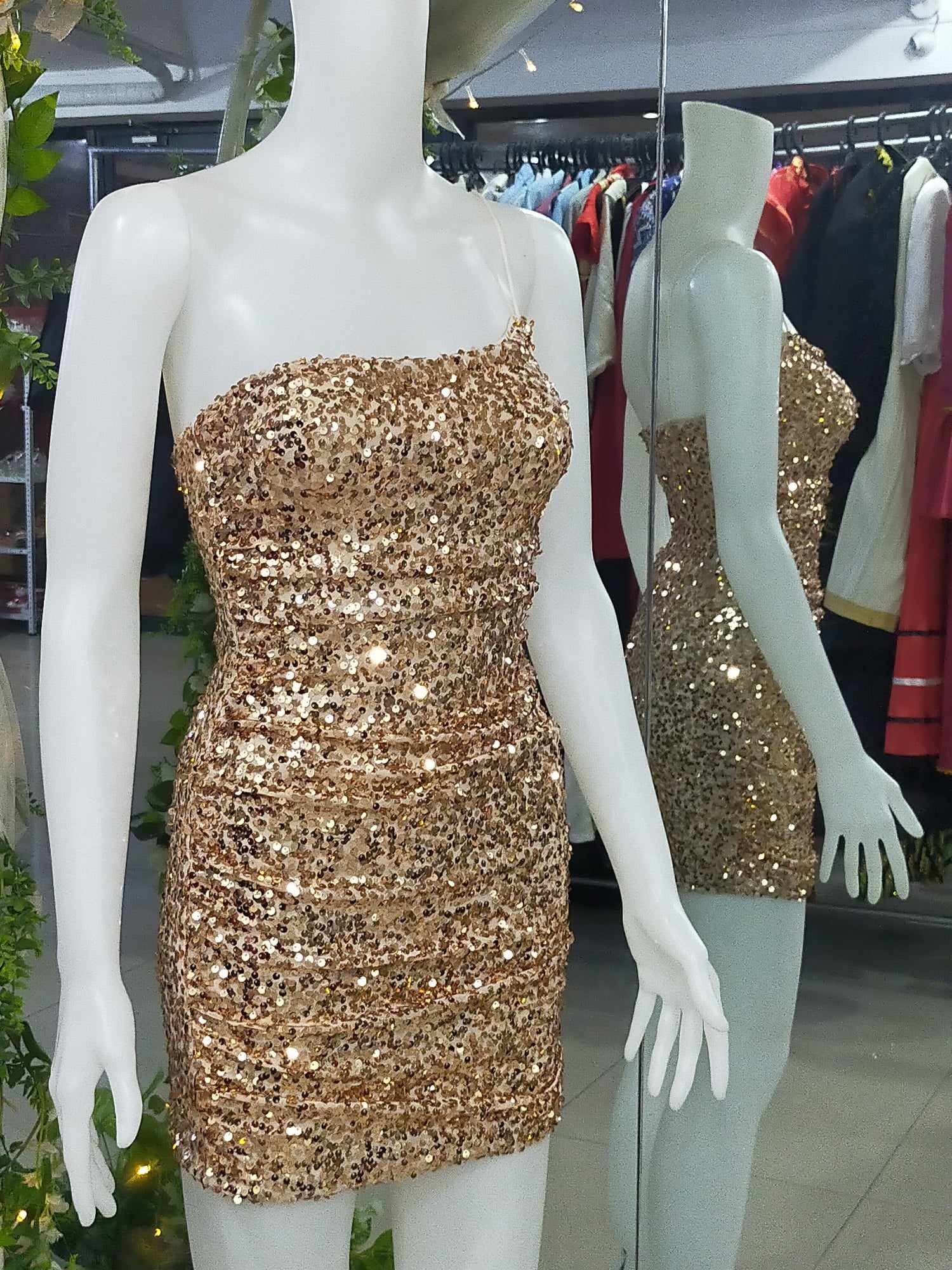 Gold Bodycon One Strap Mini Dress Sequins Glittery Cocktail Dress