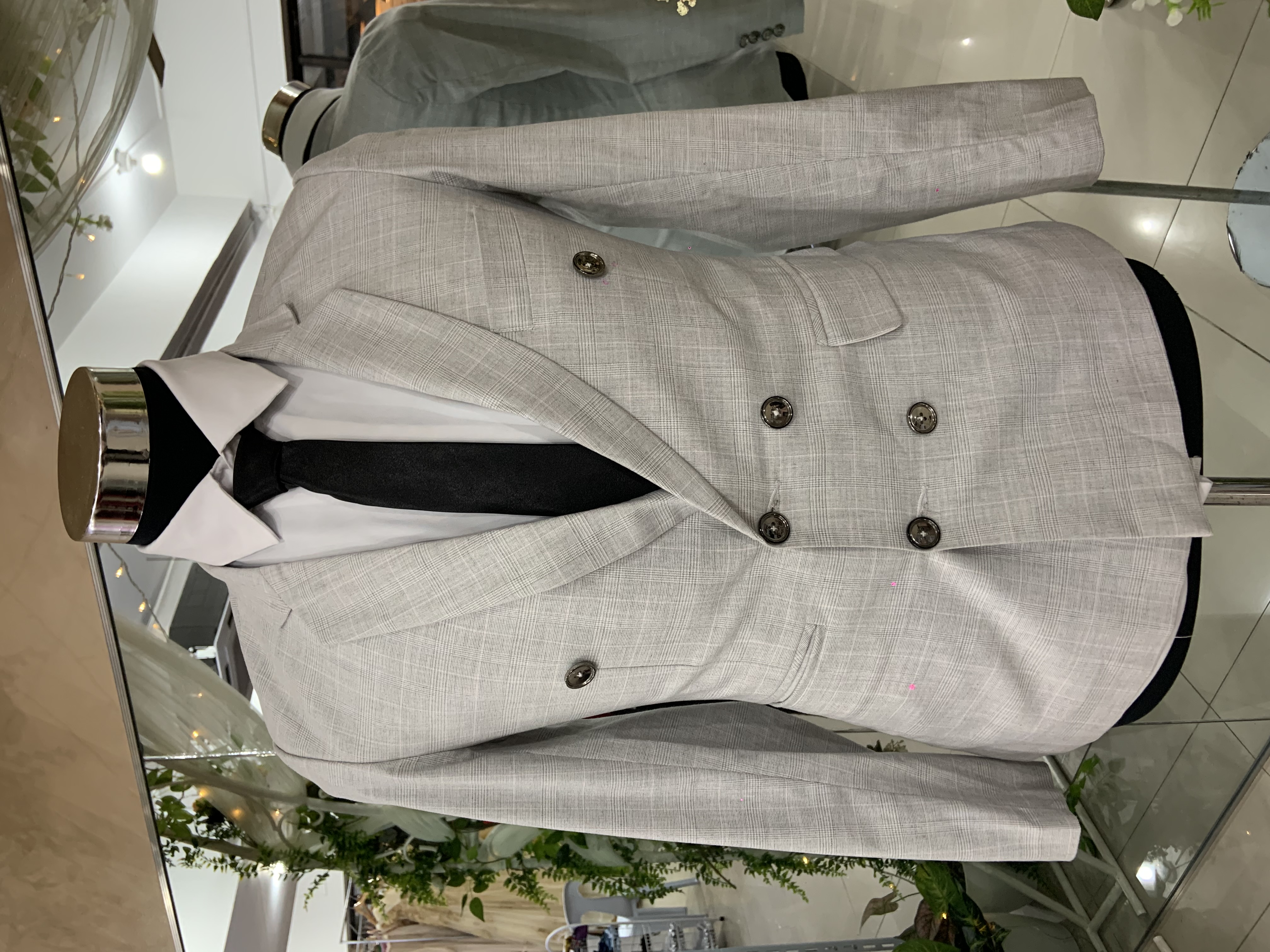 Light Gray Checkered Tuxedo Suit Set