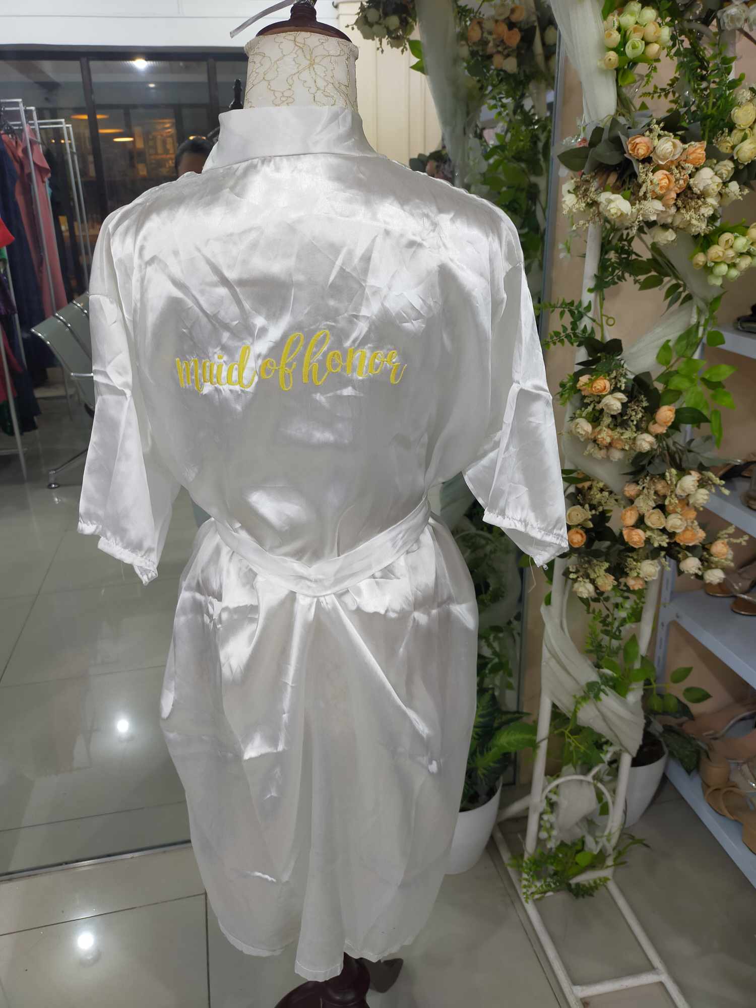 White Satin Robe - MOH Embroidered