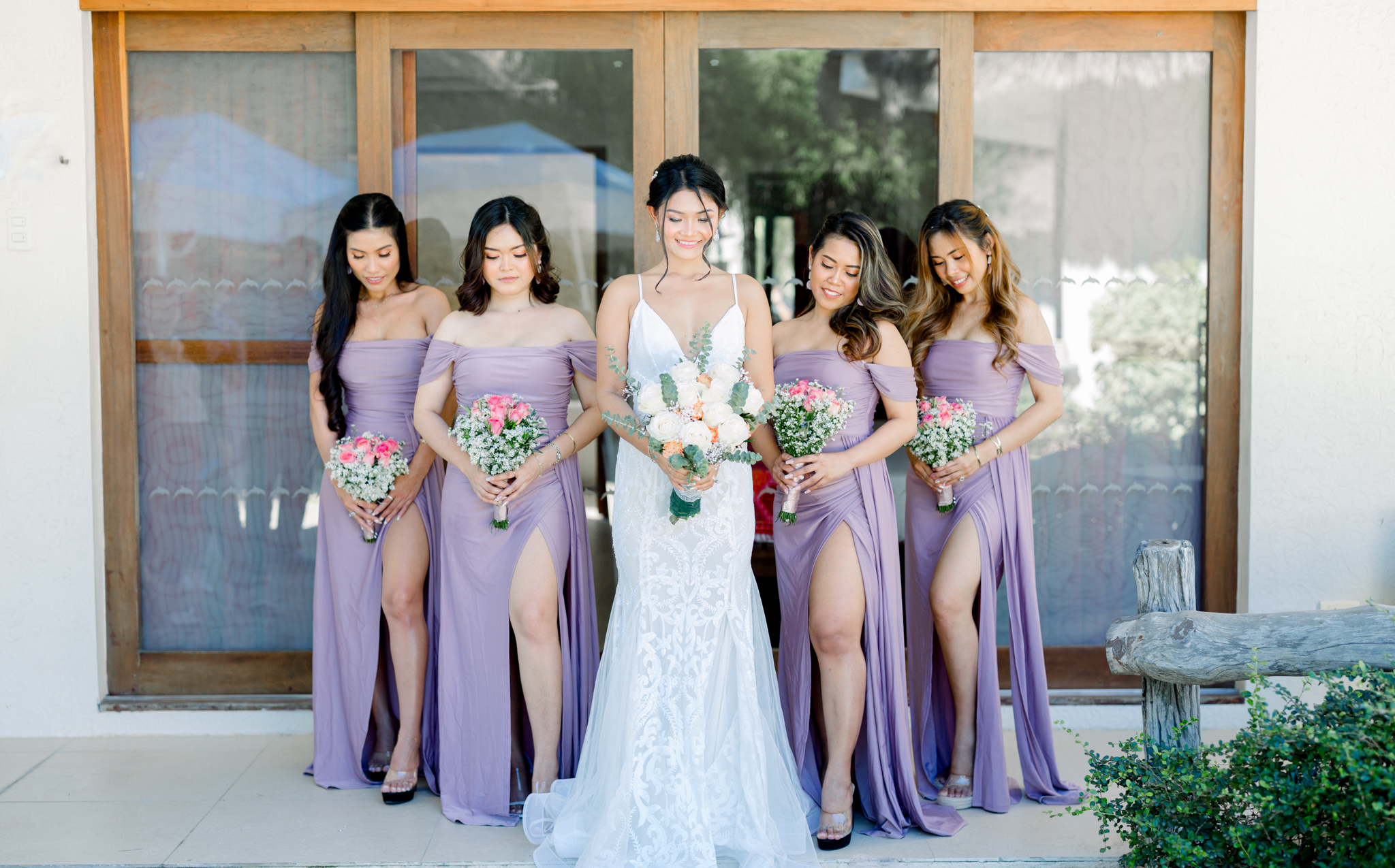 Miss G Mauve Offshoulder Slit Bridesmaid Gown