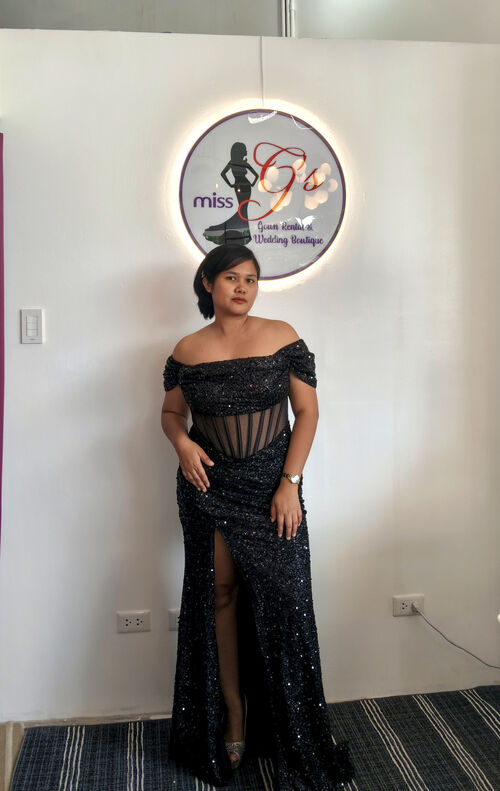Black Sequin Corset OffShoulder Long Gown