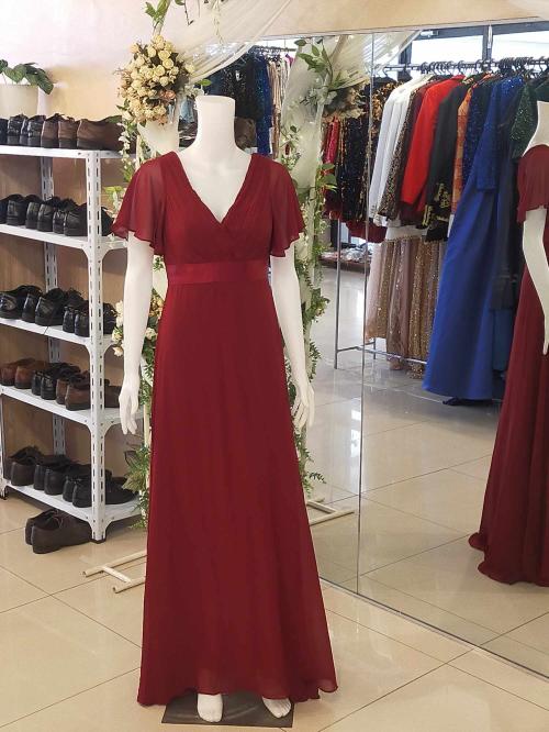 Maroon Burgundy Chiffon Bridesmaid Gown