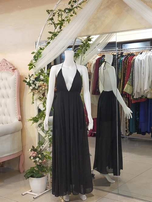 Black Sexy Back With Slit Long Gown