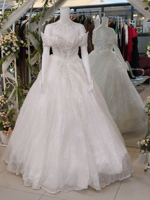 White Choker Off shoulder Filipiniana Style Wedding Gown