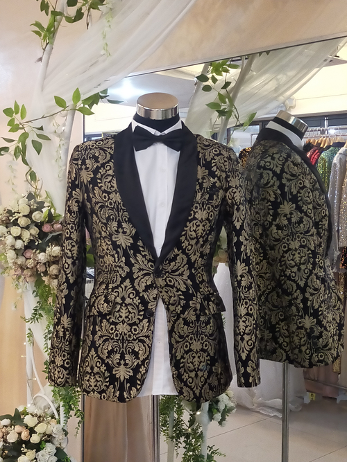 Black Gold Embroidery Shawl Lapel Suit Tuxedo Coat