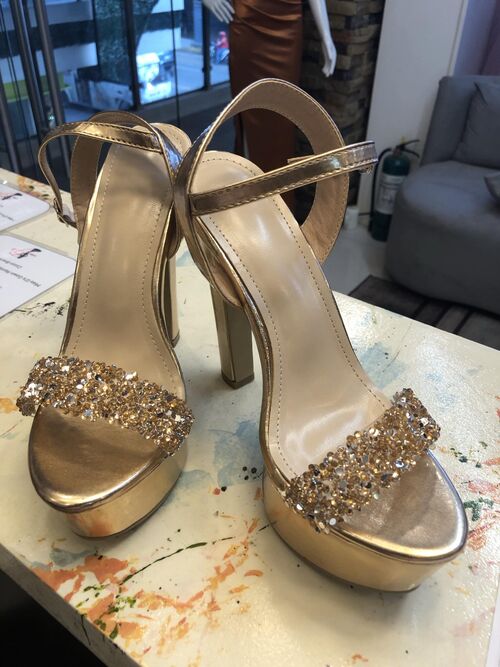 Sparkly Gold Thin Straps Pageantry Heels