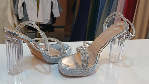 Silver Glittery Strap High Heels