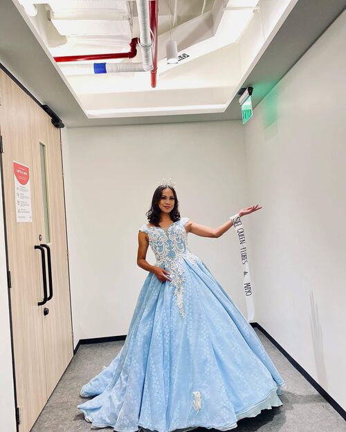Icy Blue White Beads Ball Gown