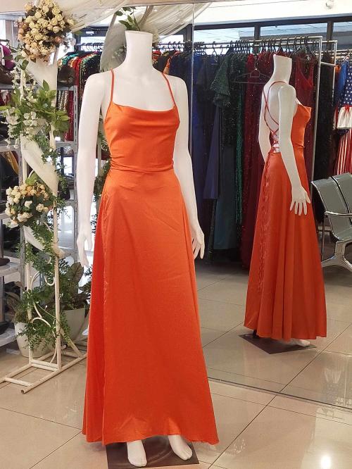 Orange Crisscross Back Satin Bridesmaid Gown