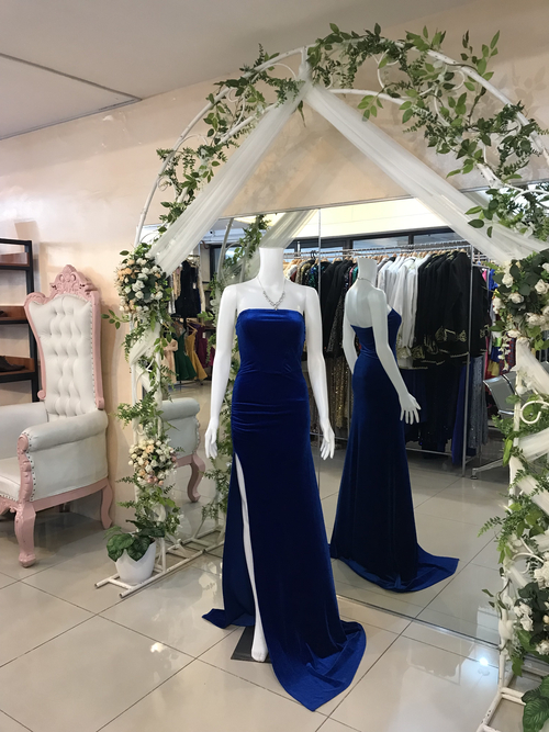 Royal Blue Tube Velvet Slit Gown