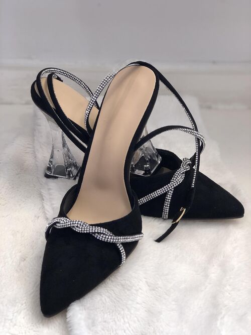 Black Closed Peep Toe Rhinestone with Pump Heels 