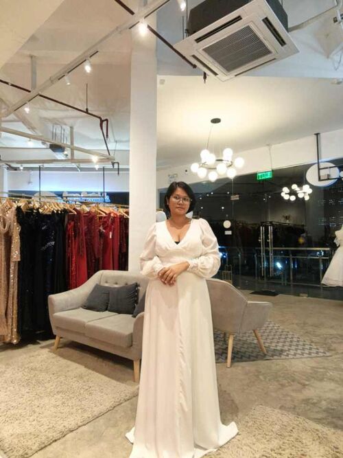 White Plus Size Longsleeves Open Back Flowy Wedding Gown