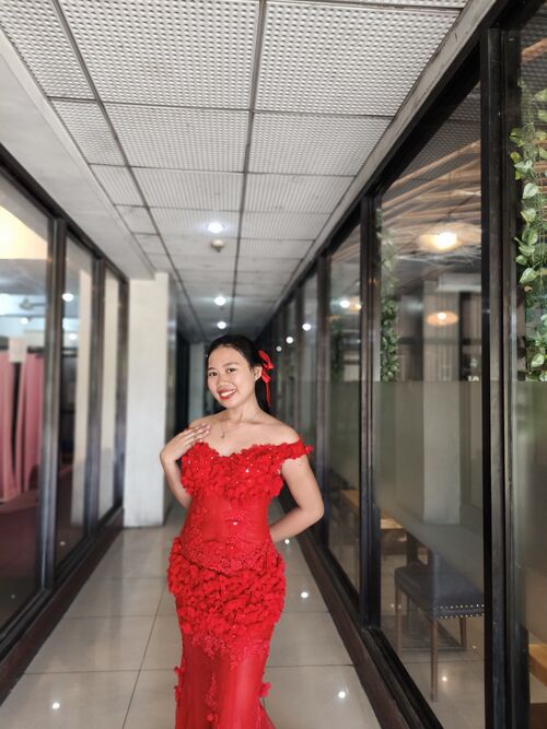 PLUS SIZE Red Mermaid Floral Detailed Long Gown