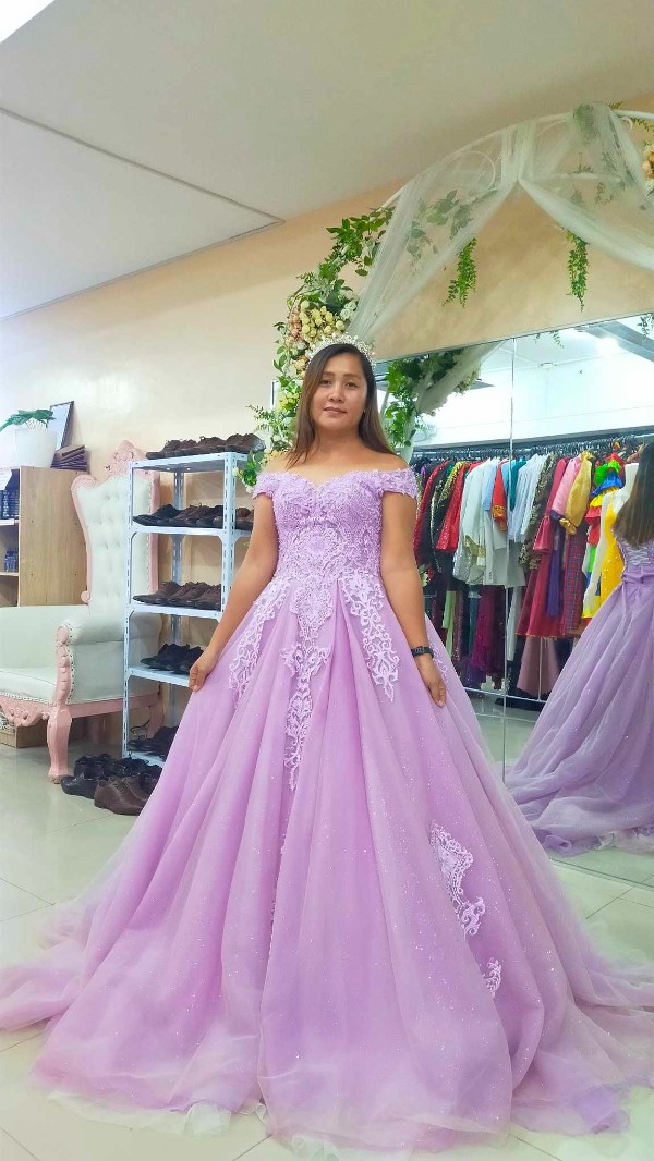 Off-shoulder Glittery Lavender Ball gown