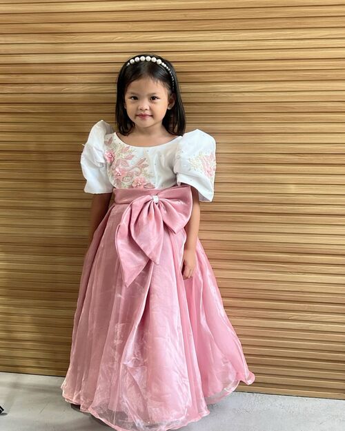 White Pink Satin Filipiniana Kids