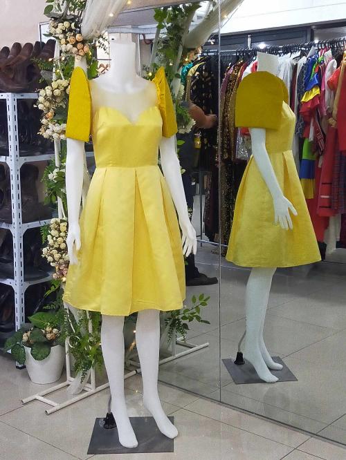 COMBI Yellow gold sleeve+Yellow Cocktail Modern Filipiniana Dress