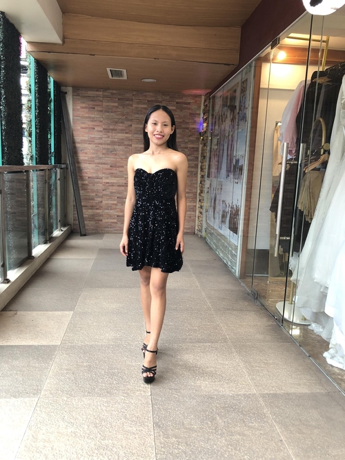 Black Tube Flowy Sequins Glittery Cocktail Dress