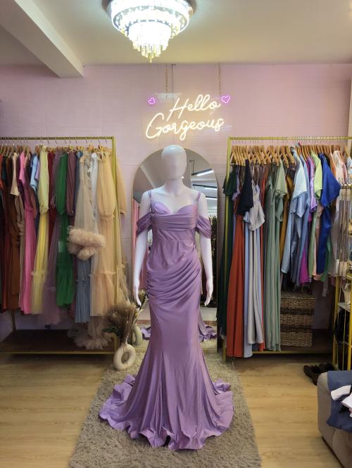 Lavender Offshoulder  Mermaid Gown Dress