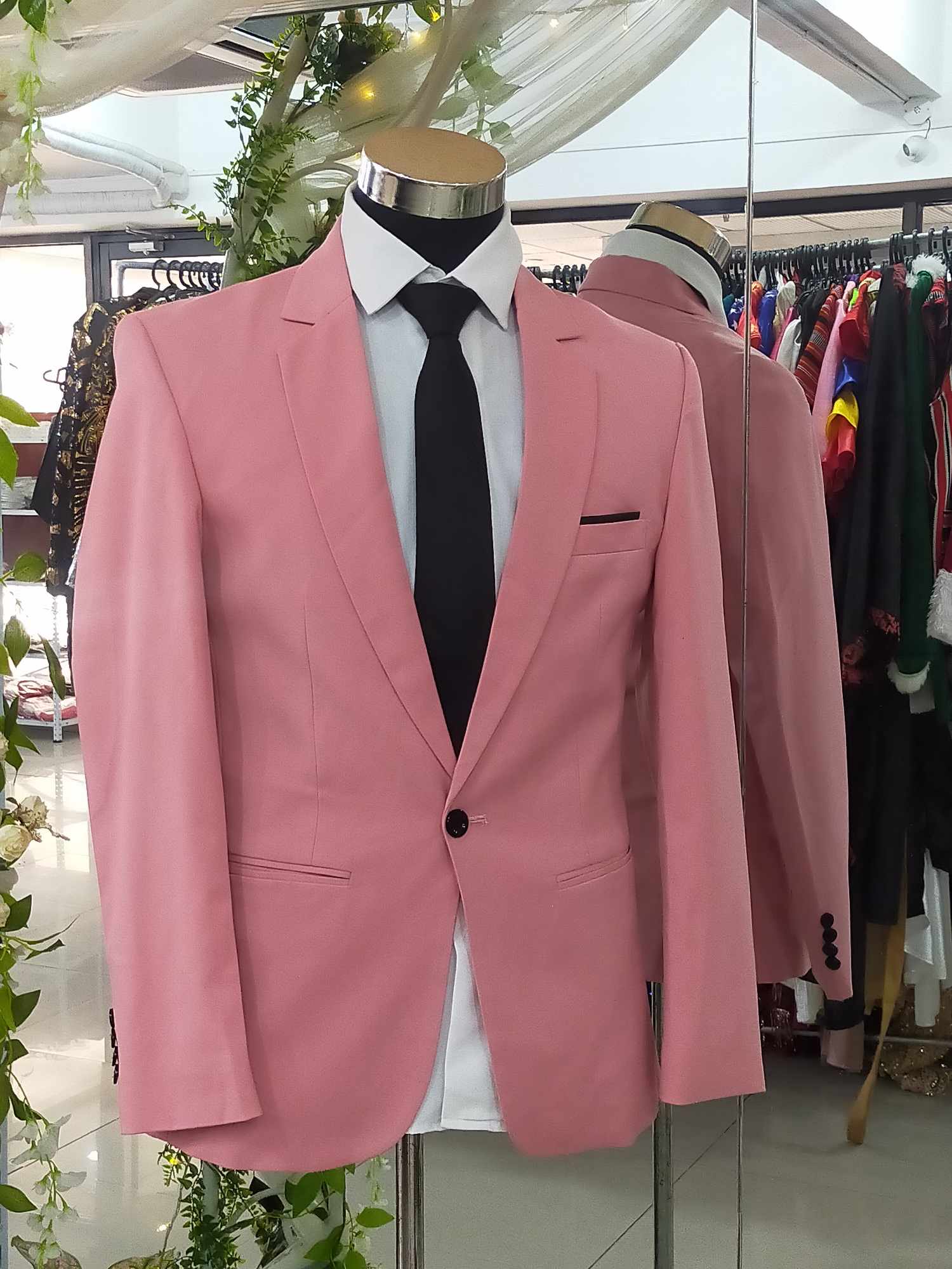 Baby Pink Black Line Pocket Suit Tuxedo