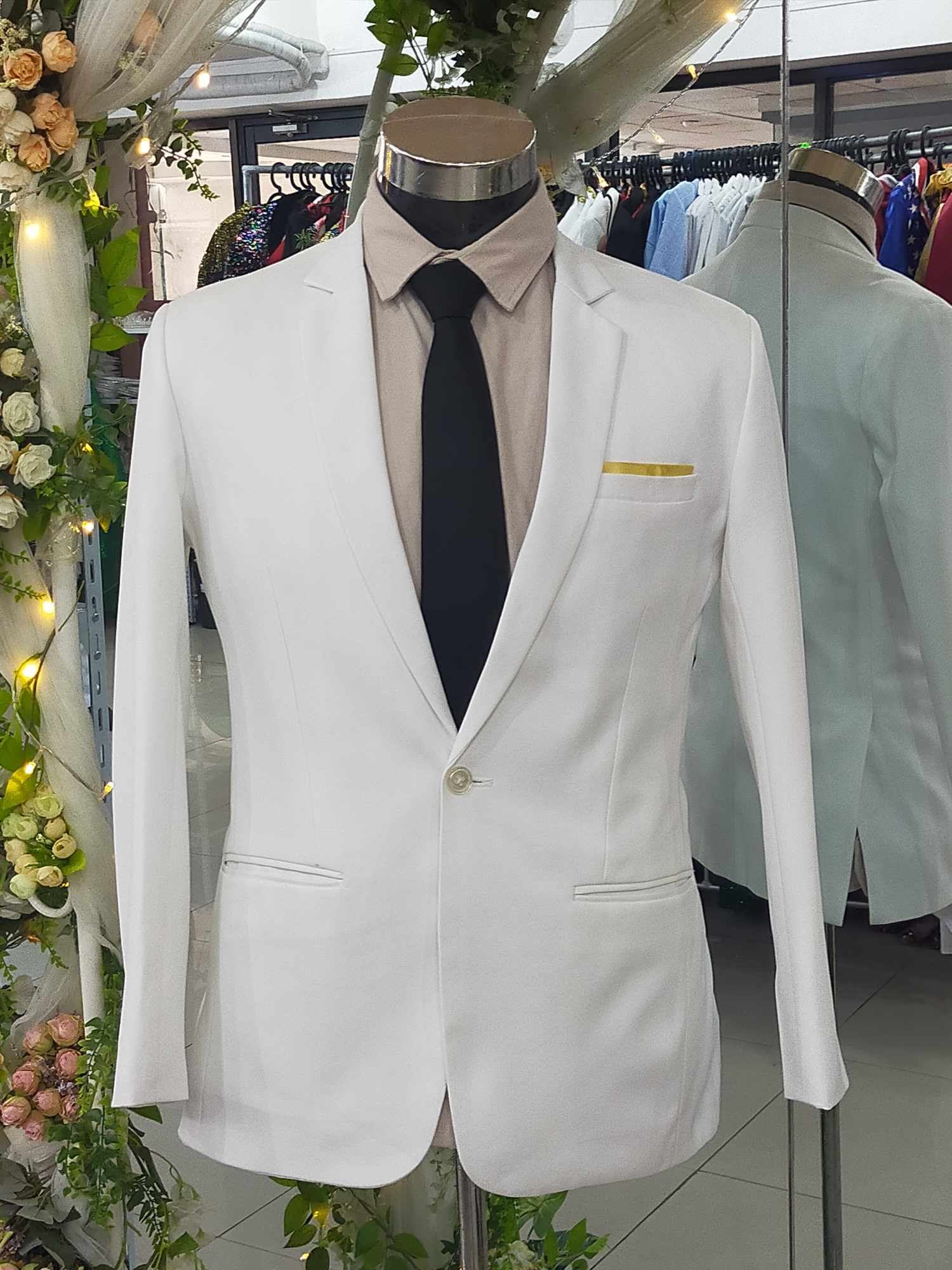 Off White Gold Line Pocket Tuxedo  Suit Set