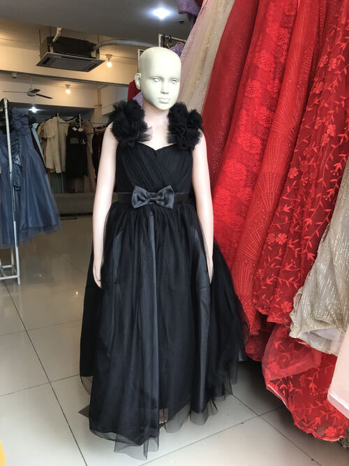 Black Flower Girl Tulle Kids Dress