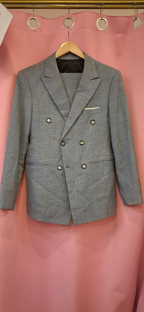  Ken / Plaid Bluish Grey 6 Buttons Suit / Tuxedo