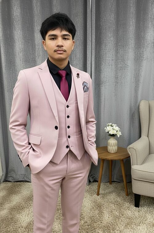 American Pink Three Piece Groomsman Tuxedo Set Suit