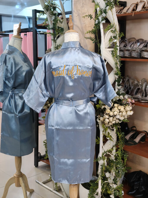 Light Dusty Blue Satin Robe-MOH