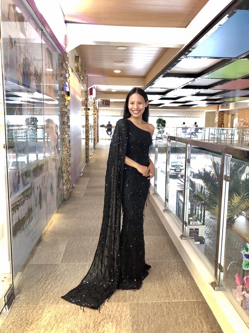Black One Shoulder Beaded Falling Sequins Evening Long Gown