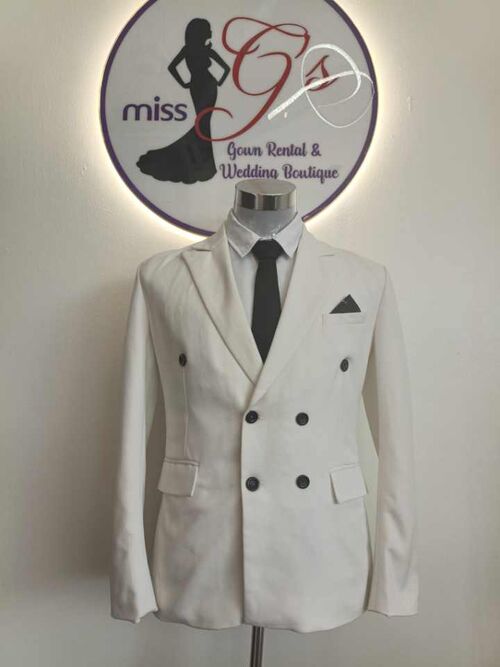 Off-White Double Breasted with Black Pocket Suit Set