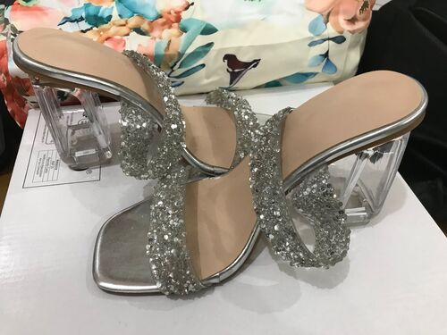 Silver Clear Block Heels
