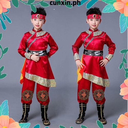 UNO Red Mongolian Tibetan Costume For Boys