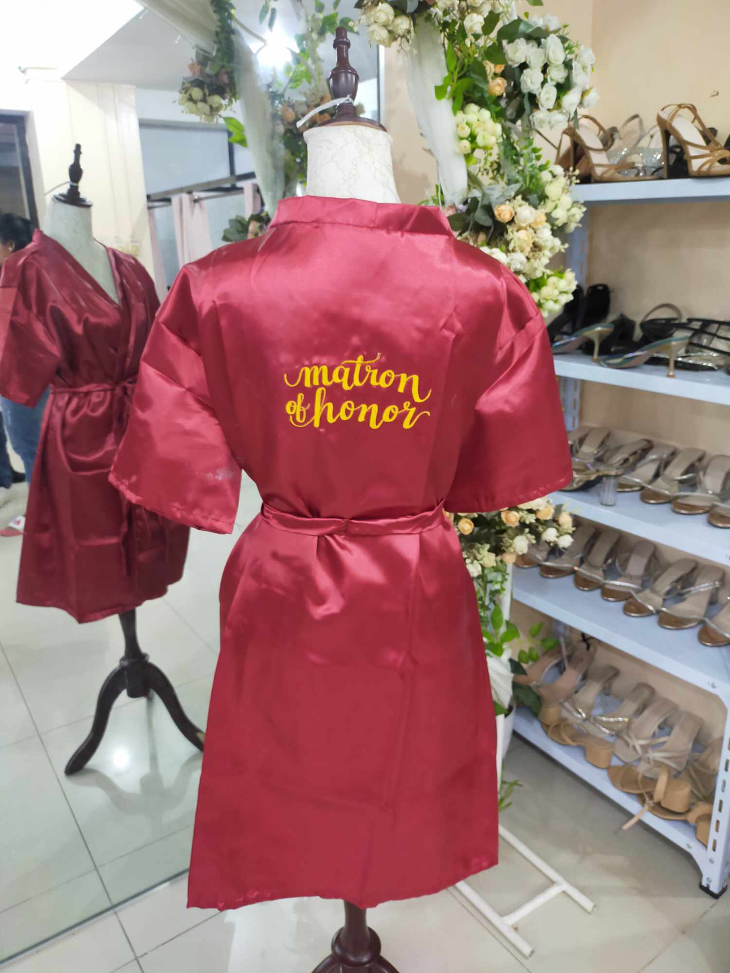 Maroon Bridal Satin Robe-Matron Of Honor