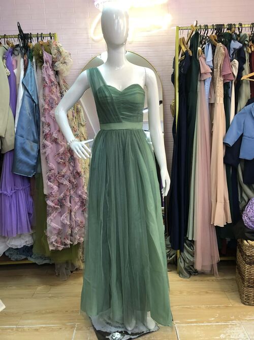 Dark Sage Green Tulle Bridesmaid Gown ( #7)
