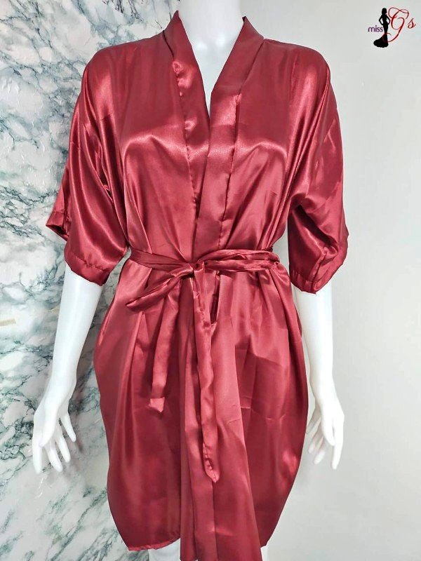 Maroon Bridal Satin Robe-Plain