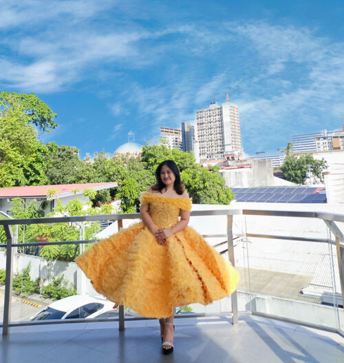 Yellow Off shoulder Ruffle Mesh Cocktail Umbrella Dress