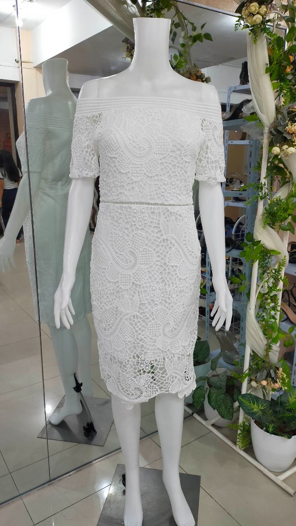 White Lace Off-Shoulder Cocktail Civil Wedding Dress
