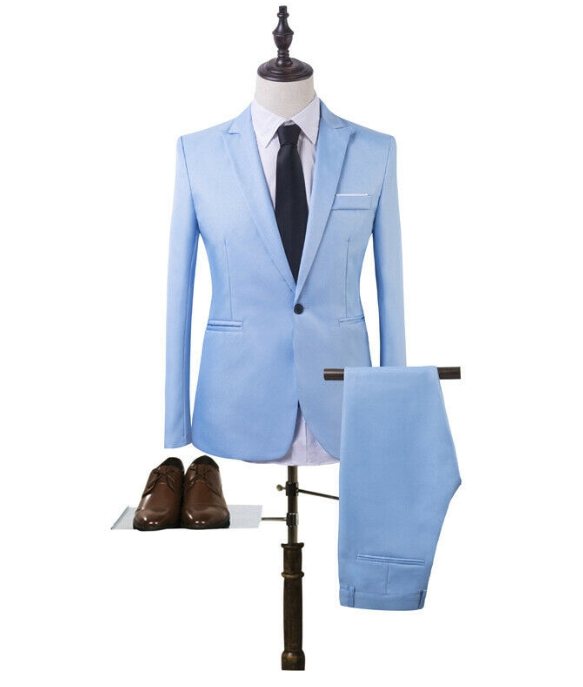 Sky Blue Coat Pants (2 Piece) Set Suit Tuxedo
